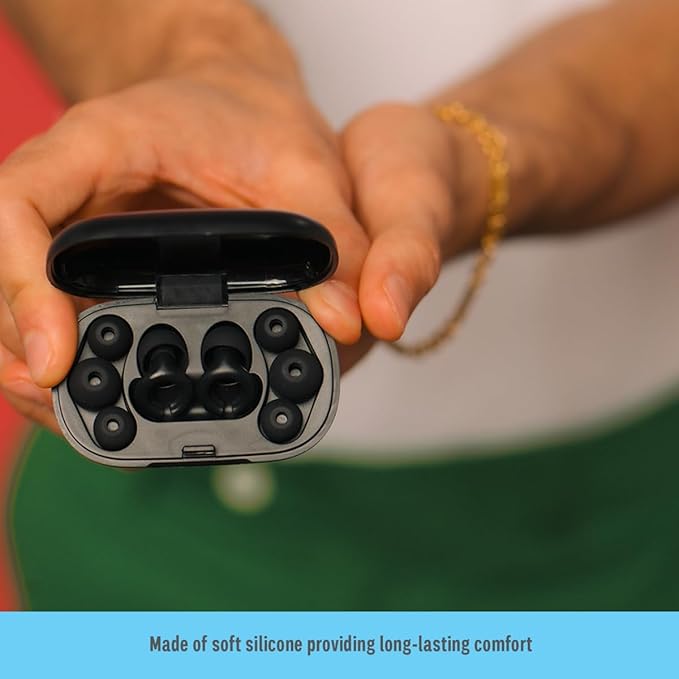 Hush Hoops Ear Plugs, Reusable Soft Silicone Plugs with Horseshoe Shape for Comfort, Designed for Sleep and Loud Noises, 17dB (NRR) Noise Reduction Rating, Black, 1 Pair with Portable Travel Case