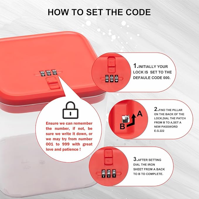 Clear Lockable Storage Box with Combination Lock - Heavy Duty Medicine,Food,Snack & Electronics Organizer Jar,Childproof Phone Jail,Gaming Device Lockbox Container Tank,Self Control Prize Bin (Red)