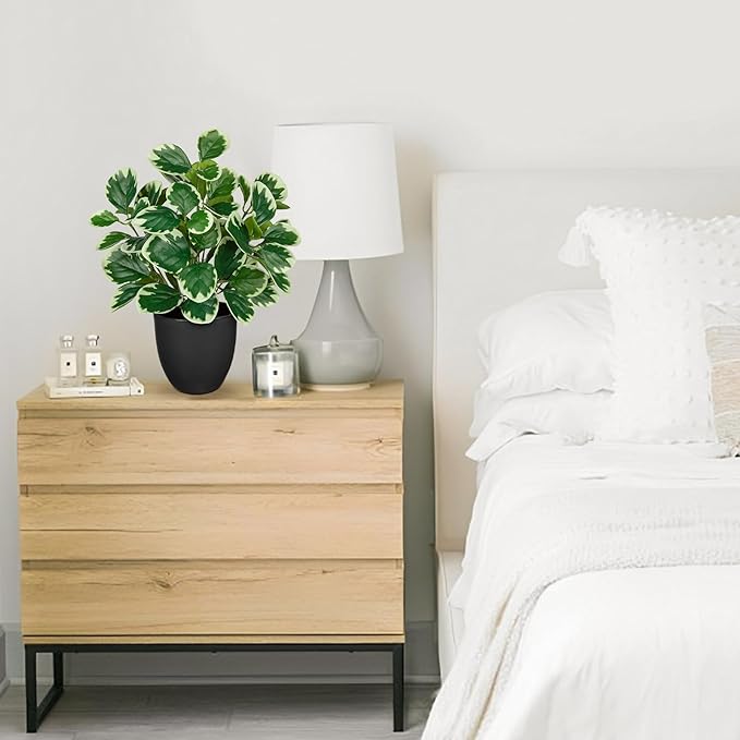 14.5" Artificial Plants Indoor Home Decor, Fake Potted Silk Plants for Shelves Living Room Decorative, Small Artificial Office Desk Plant in Pots, Faux Peperomia Hope Tropical House Plant