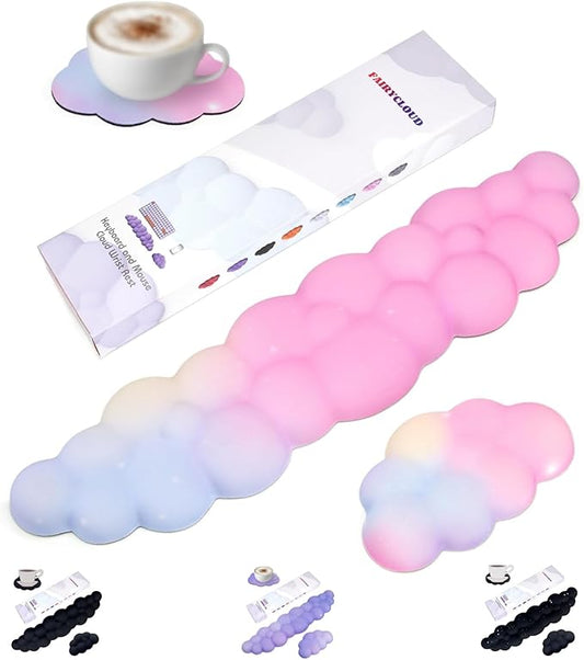 Cloud Wrist Rest Set for Keyboard and Mouse, Includes Cute Coaster, with Computers and Laptops（Colorful Set）