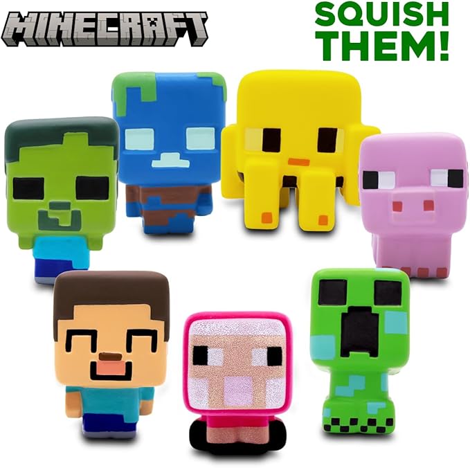Minecraft SquishMe Series 6 – Larger 3.5‑Inch Collectible Squishy Figure, Blind‑Bag Surprise – Creeper, Steve, Pig, Squid & More – Stress Relief/Fidget Toy for Kids Ages 3+