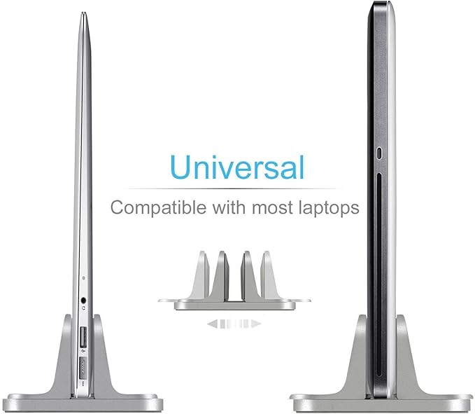 Vertical Laptop Stand for Desk [Adjustable] Sturdy Aluminum Dock Fits All Laptops (up to 20.3 inches) Space Saving, Modern Compact Holder, Compatible with MacBook Pro/Air, Surface, HP, Dell (Gray)