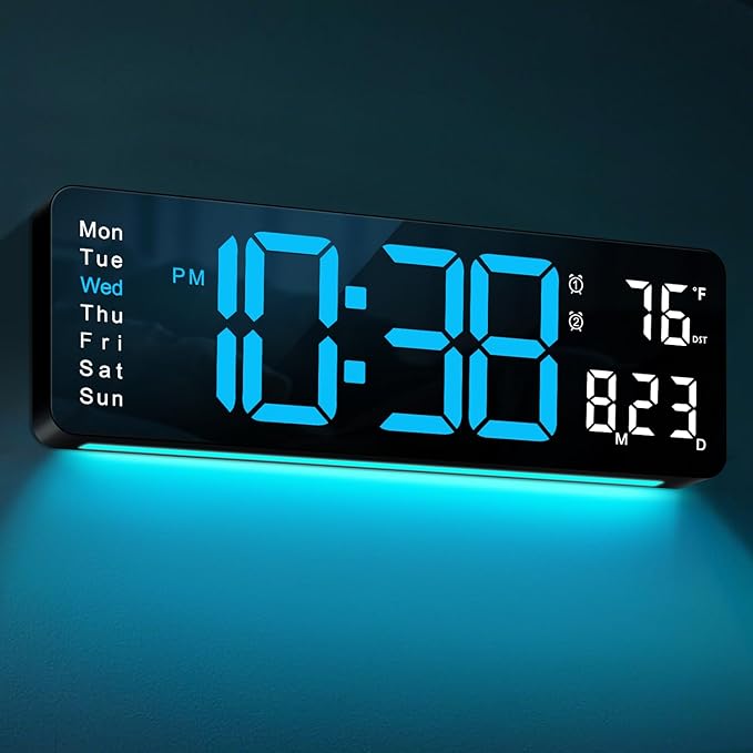 MASHI Digital Wall Clock, 16" Large Display Digital Clock with Remote Control, Auto-Dimming Wall Clock with Night Light, DST, Date Week,Temp for Living Room, Bedroom, Decor, Gift for Elderly