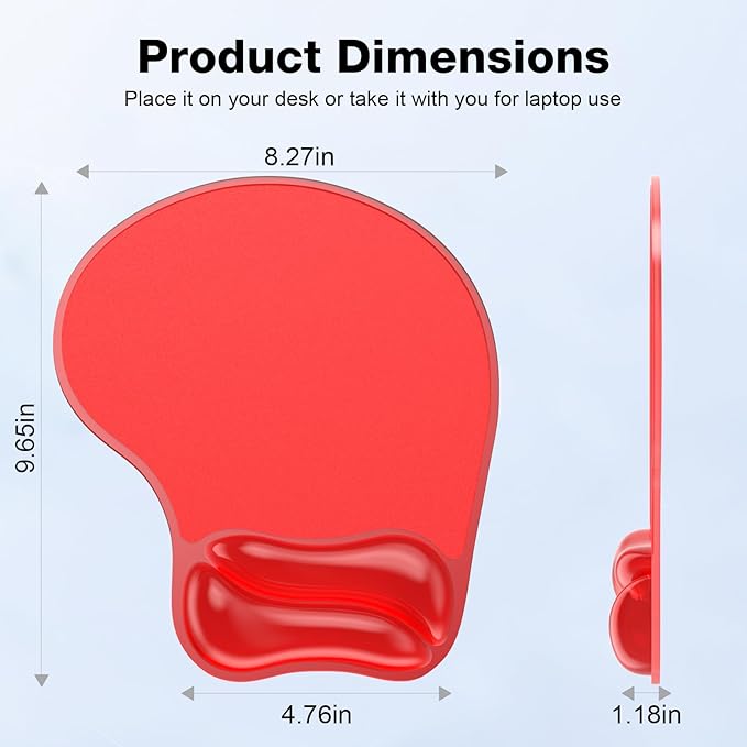 Mouse Pad with Gel Wrist Rest, Ergonomic Comfortable Computer Wrist Support for Laptop, Pain Relief Mousepad with Non-Slip PU Base for Office & Home Red