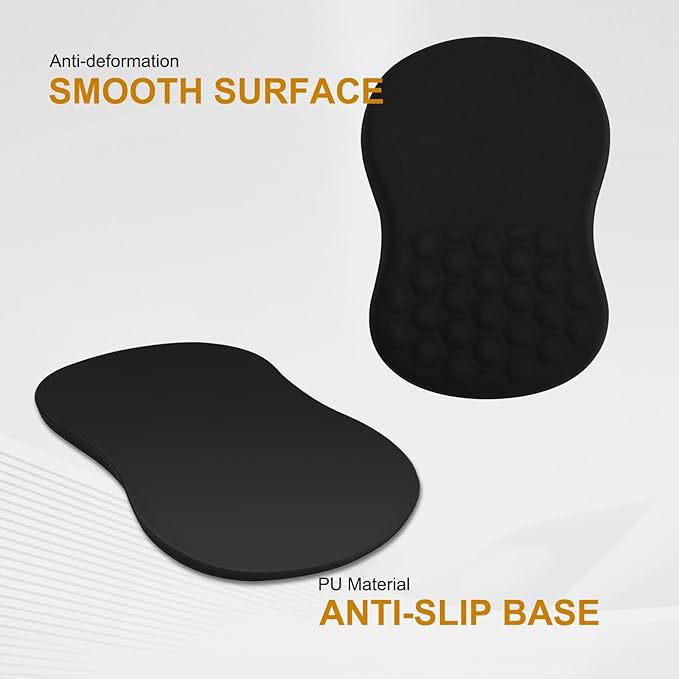 Ergonomic Mouse Pad with Wrist Rest Support, 12 Inches Mousepad with Memory Foam Wrist Rest and Non-Slip PU Base, Massage Bulge for Pain Relief, Computer, Laptop, Office, Home (Black)