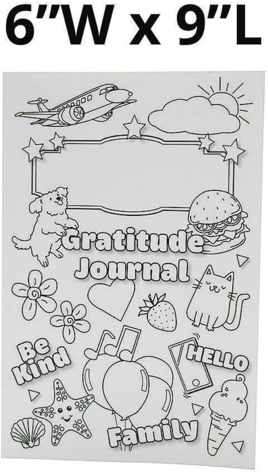 S&S Worldwide Kid's Gratitude Journal Class Pack. Undated, 100-pgs, Daily Prompts, Cover to Color, Inspiring Quotes, For Self-Esteem, Positive Thinking, Mindfulness, Resilience, Ages 5-11, 6"x9", Pk 12
