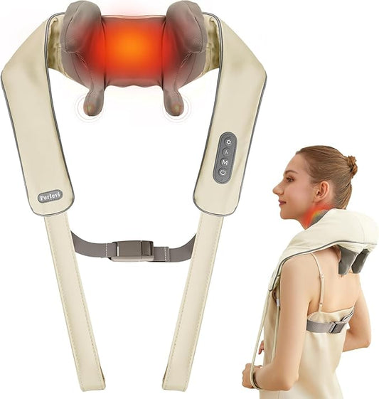 Cordless Neck Massager with Heat, Electric Neck Shoulder Massager with Heat, Kneading, 6-Point for Deep Tissue Pain Relief, Rechargeable Battery, Brushless Motor