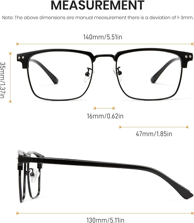 Cyxus Men Blue Light Blocking Glasses Half Rimless Computer Gaming Glasses Square Fashion Glasses 8133
