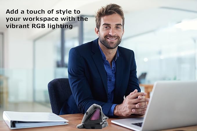 Wireless Mouse Large Angle Adjustable Ergonomic Vertical Upright Carpal Tunnel Ergo Right Hand 6 buttons USB Optical Mice for PC Laptop Computer Macbook Gift,3600 DPI,Removable Palm Rest,RGB Light