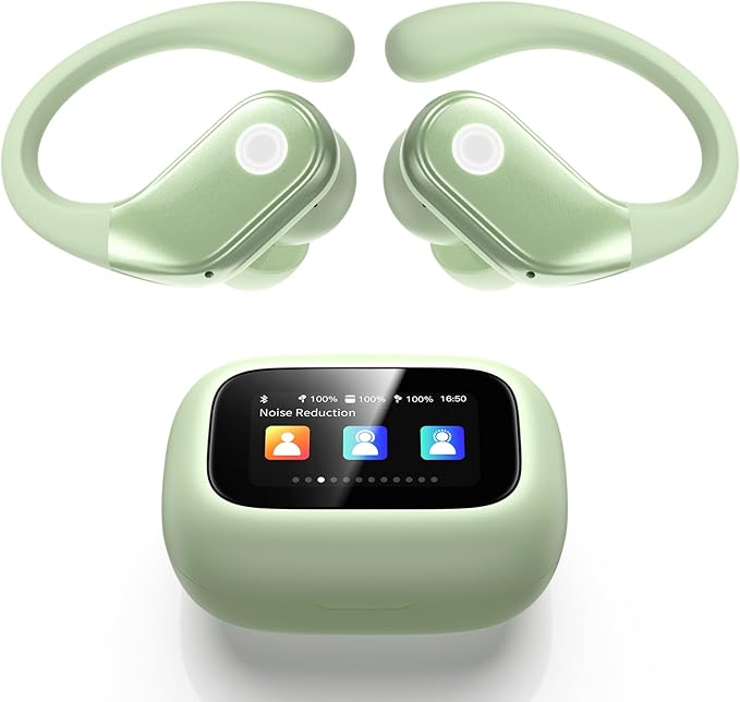 Wireless Earbuds, ENC Noise Cancelling Sport Ear Buds with Multifunctional Touch Screen, Bluetooth 5.4 Headphones, Bass Stereo Sound, 5 EQ Over-Ear Earbuds for Sports/Workout/Gym-Green