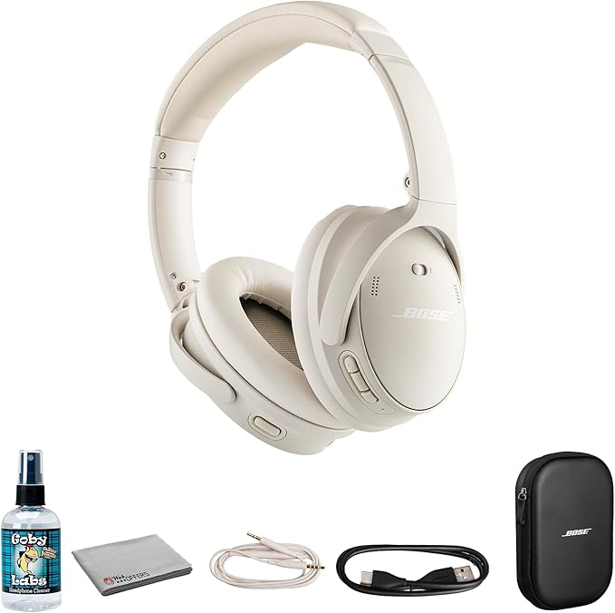 Bose QuietComfort Wireless Over-Ear Active Noise Canceling Headphones (884367-0200) Bundle Including: Goby Labs Headphone Cleaner, Fiber Cloth (Renewed)