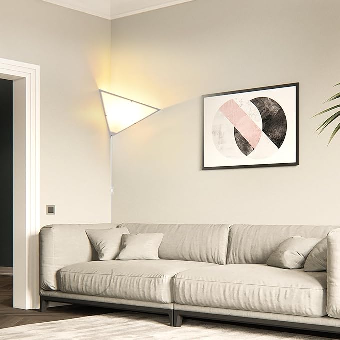 Corner Lights for Living Room, 2 Pack Corner Light with Switch, Plug in Ceiling Light with Acrylic White Shade, Modern Triangle Lights for Wall, Corner Lights for Bedroom, Office, Apartments