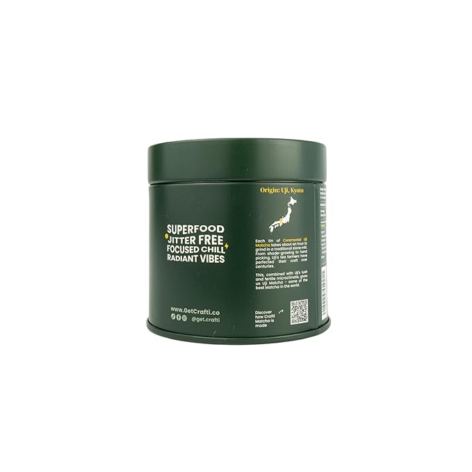 Crafti Ceremonial Grade Matcha Powder (Organic) - Unsweetened Authentic Japanese Daily Matcha Green Tea Powder from Uji, Kyoto for Barista-Grade Lattes (30g / 1oz)