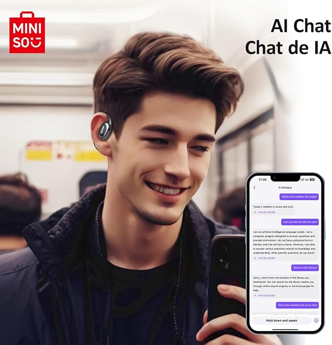 MINISO Al Translation True Wireless OWS Headphones MS156, Support 135 Languages Bluetooth Open Ear Earphones, Long Battery Life HiFi Stereo Sound Wireless Earhooks Headset for Sport