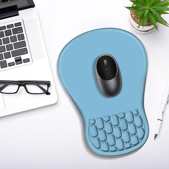 Ergonomic Mouse Pad with Wrist Rest Support, Mousepad with Comfortable Memory Foam Wrist Rest and Non-Slip PU Base for Pain Relief, Computer, Laptop, Office, Home (Blue)