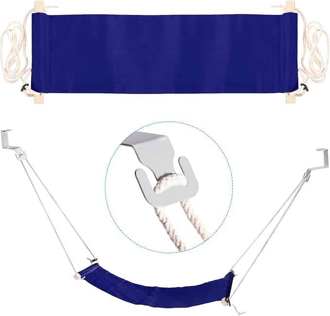PATIKIL Foot Hammock Under Desk, Adjustable Foot Rest Sling with Hooks Portable Desk Footrest for Airplane Travel Home Office, Dark Blue Style 1
