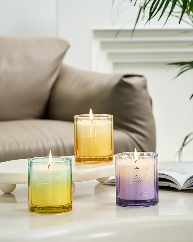 M&SENSE Cucumber Melon Scented Candle - 10.6oz Natural Soy Wax 60-Hour Long Lasting Burn Non Toxic Highly Scented Freshing Candle for Summer, Holiday Gifts & Aromatherapy