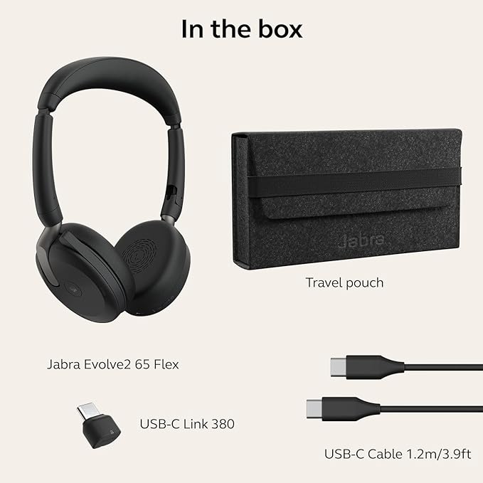 Jabra Evolve2 65 Flex Wireless Stereo Headset - Bluetooth, Noise-Cancelling ClearVoice Technology & Hybrid ANC - Certified for Microsoft Teams - Black