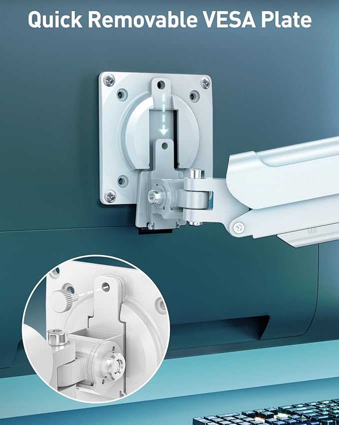 Single Monitor Desk Mount, 13-32 inch Adjustable Gas Spring Monitor Arm, Computer Monitor Stand Holder with Clamp and Grommet Base, Fits 4.4 to 22lbs Screens, VESA Mount Bracket, White, Freelift Pro