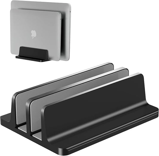 Vertical Laptop Stand, Adjustable 2 Slot Aluminum Desktop Holde(Up to 17.3 inch), Fits All MacBook/Microsoft Surface/HP/Dell/ChromeBook/iPad and Gaming Laptops (Black)