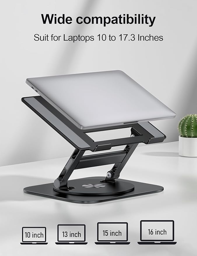 Laptop Stand, H-Design Stable Computer Stand, Ergonomic Laptop Riser with 360° Rotating Base, Notebook Compatible with All 10-17” Laptops, Black