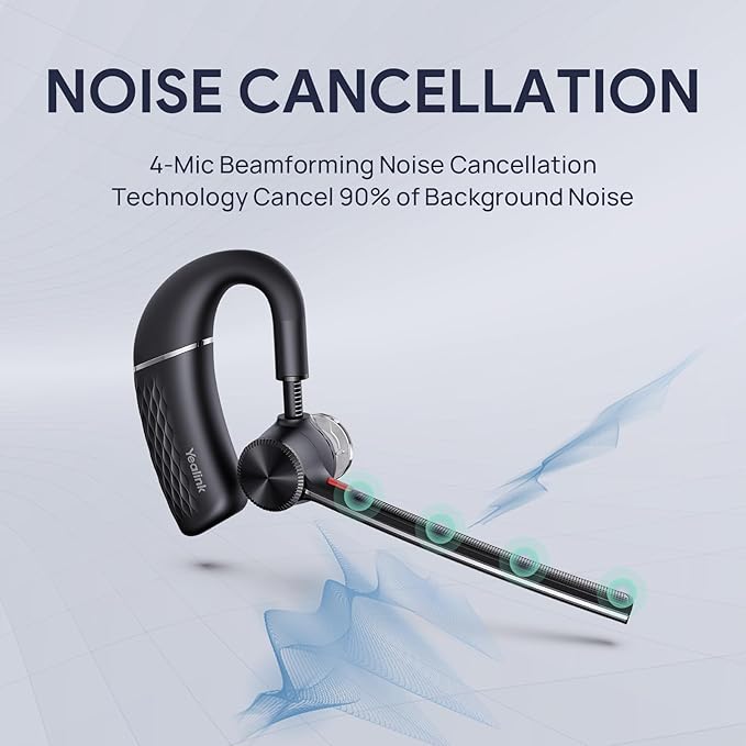 Yealink BH71 Pro Bluetooth Headset with USB Dongle, Teams Certified, 4 Noise Cancelling Microphone, Fit for Computer Laptops, Wireless Earpiece for Business Office Work Calling