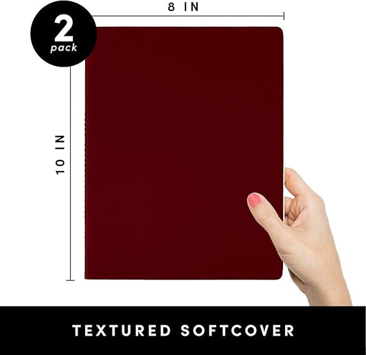 PAPERAGE Soft Cover Lined Journal Notebook, 2 Pack, (Burgundy), 100 Pages, Large 7.5 inches x 9.5 inches, College Ruled, Ideal for Note Taking & Travel Journal