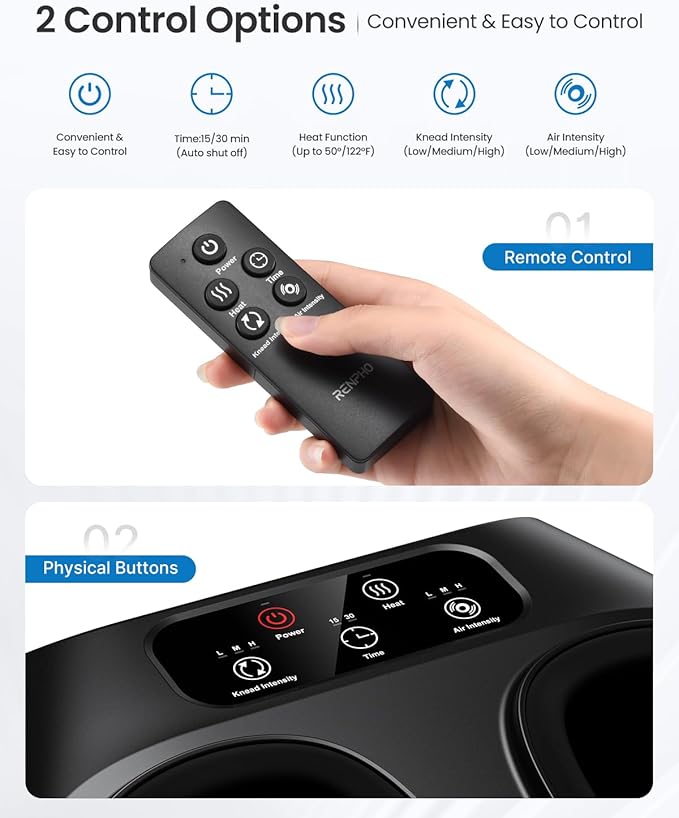 RENPHO Foot Massager Machine with Heat [2025 Upgraded], Shiatsu Foot Massager for Plantar Fasciitis, Birthday Gifts for Women, Wireless Control, FM069R-BK