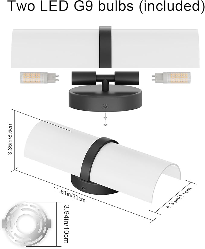 Black LED Wall Sconce Set of 2 Indoor Hardwired Up and Down Wall Lights for Living Room Bedroom Hallway Corridor Warm White 3000K (Without G9 Bulbs)