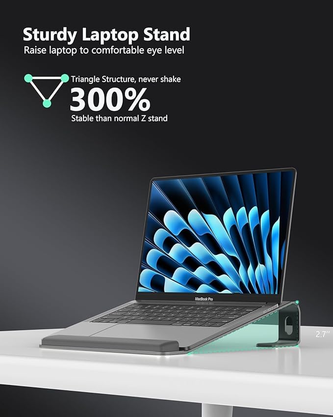 Aluminum Laptop Stand, Notebook Stand with Wrist Rest, Ergonomic Detachable Laptop Mount, Computer Stand Compatible with 10-17'' All Laptops Such as MacBook Air Pro/HP/Dell/Lenovo, Black