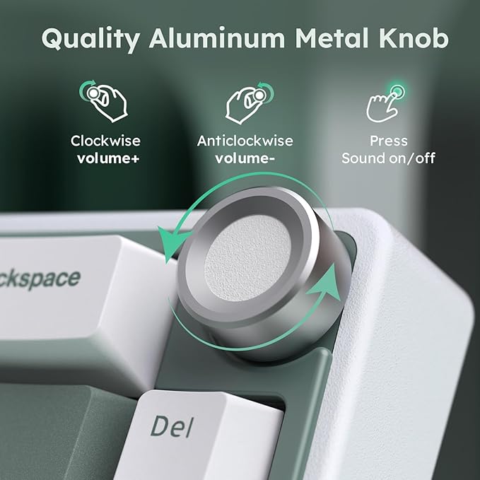 RK ROYAL KLUDGE R65 Wireless Mechanical Keyboard with Volume Knob, Tri-Mode 2.4G/USB-C/BT Gasket Mounted 60% Gaming Keyboard with 66Keys, PBT Keycaps, QMK/VIA, Hot Swappable Cream Switch, Clay Green