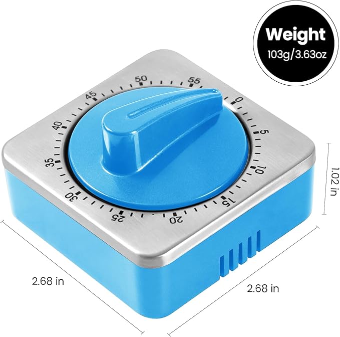 Kitchen Timers for Cooking, Chef Cooking Timer Clock with Loud Alarm,100% Mechanical Desk Timer - No Batteries Required -Magnetic Back, Exquisite Stainless Steel Body -Countdown Reminder Magnetic-Blue