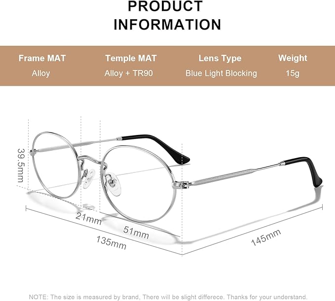 RB. Pilot Oval Reading Glasses for Women Men Blue Light Blocking Computer Thin Metal Full Rim Frame Readers