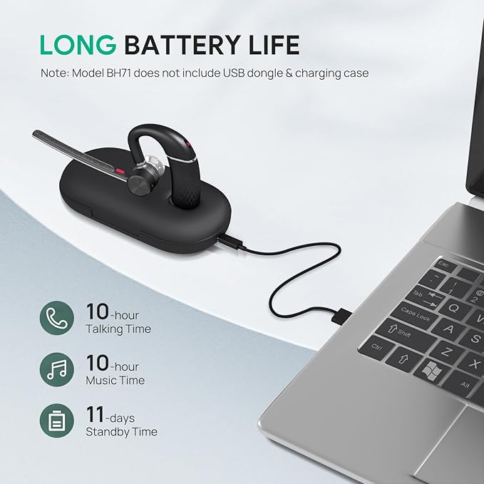 Yealink Bluetooth Headset BH71,Wireless Bluetooth Earpiece with 4 Noise Canceling Microphones,Teams&Zoom Certified,Mute Function,Connect to Cell Phone/Laptops,No Dongle