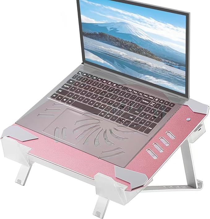 Laptop Cooler LED Light Laptop Stand with fan2 USB Ports, for 14-17inch laptops, Height StandErgonomically Gaming Laptop Cooling pad Rose Gold/2
