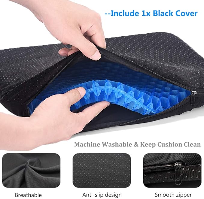 Gel Seat Cushion for Long Sitting Pressure Relief for Back, Sciatica, Coccyx, Tailbone Pain – Office Chair Cushion, Wheelchair Cushions, Truck and Car Seat Cushion (Blue)