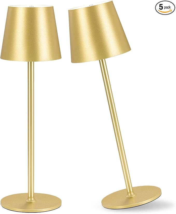 2 Pack Cordless Table Lamp, 5000mAh Portable Rechargeable LED Desk Lamp (Gold)