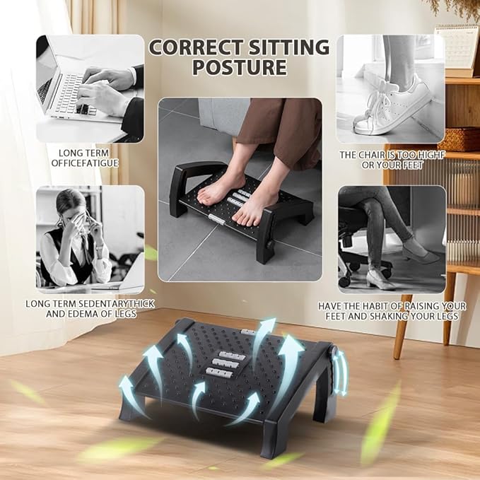 Foot Rest, Six Heights Adjustable Foot Rest for Under Desk at Work, Ergonomic Foot Stool for Under Office Desks, Under Desk Footrest with Foot Massage Roller, Office Leg Rest (Classics)