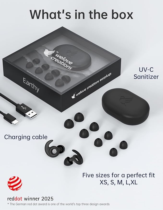 Welove Ultra-Comfy Ear Plugs with First-Ever UV Sanitizer—Reusable Earplugs for Sleep, Focus, Travel, and Noise Sensitivity |Hearing Protection |Customizable Fit | 18dB NRR Noise Reduction