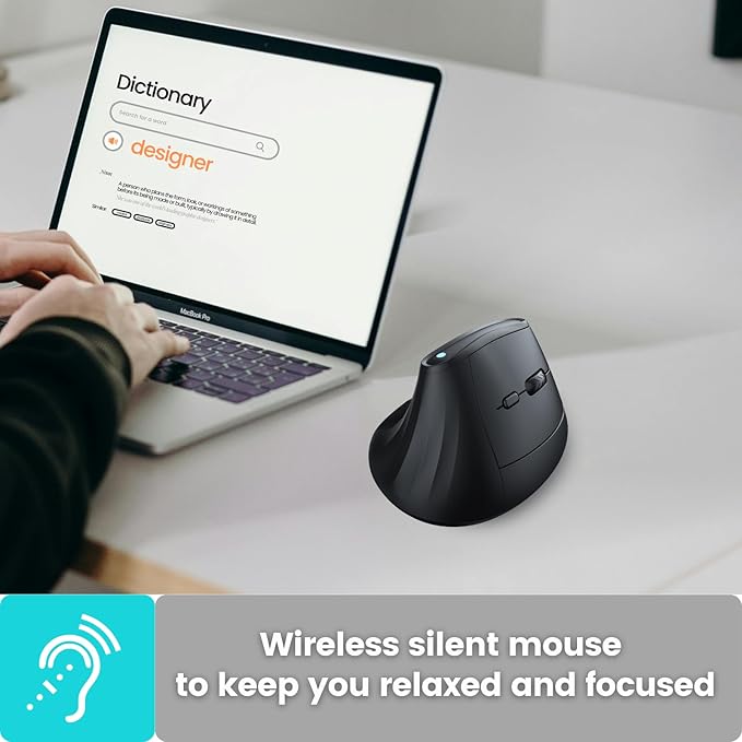 Wireless Ergonomic Vertical Mouse: Rechargeable Computer Mice with 2.4G BT Mode Connect,Carpal Tunnel Mouse for Right Hand,Compatible with Windows MAC OS