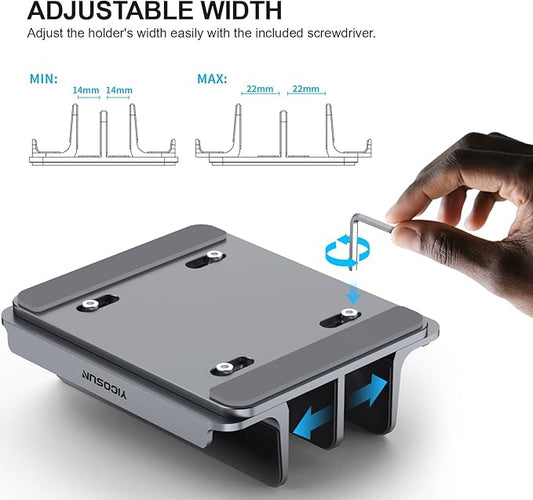 4-Slot Aluminum Vertical Laptop Stand for Desk - Adjustable Width Dock for MacBook, Surface, Samsung, HP, Dell up to 17.3 inches - Space-Saving & Protective Design - Gray