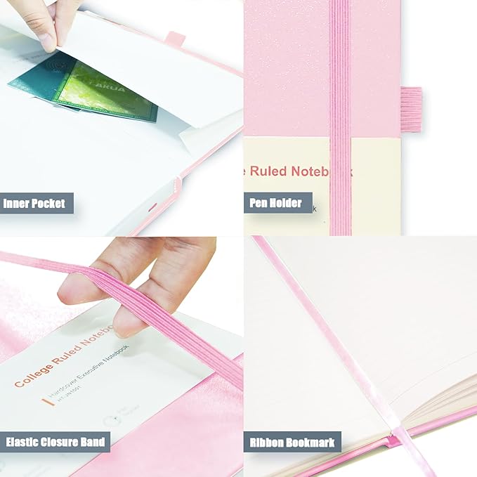 Hardcover Notebooks, A5 Lined Journals Notebook for Writing 160 Pages, 8.2 x 5.5 inch, Classic Ruled Notebooks for College/Work/Travel (Pink, 1 Pack)