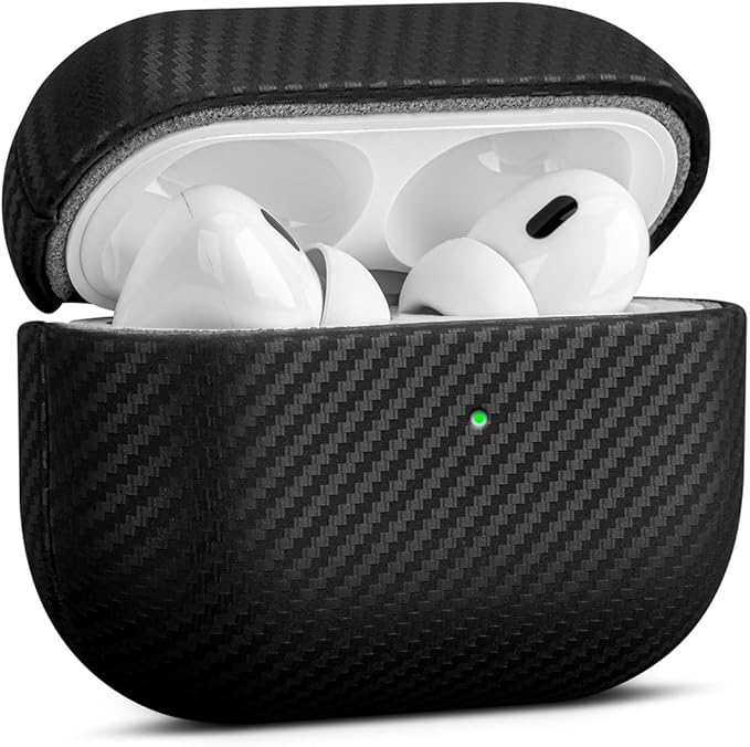 Leather Case - for AirPods Pro 2 Case Cover - Selected Skin-Friendly Leather, with Carbon Fibre Texture, Handmade Drop Protective Hard Cover for AirPods Pro 2nd Generation Earbuds - Black
