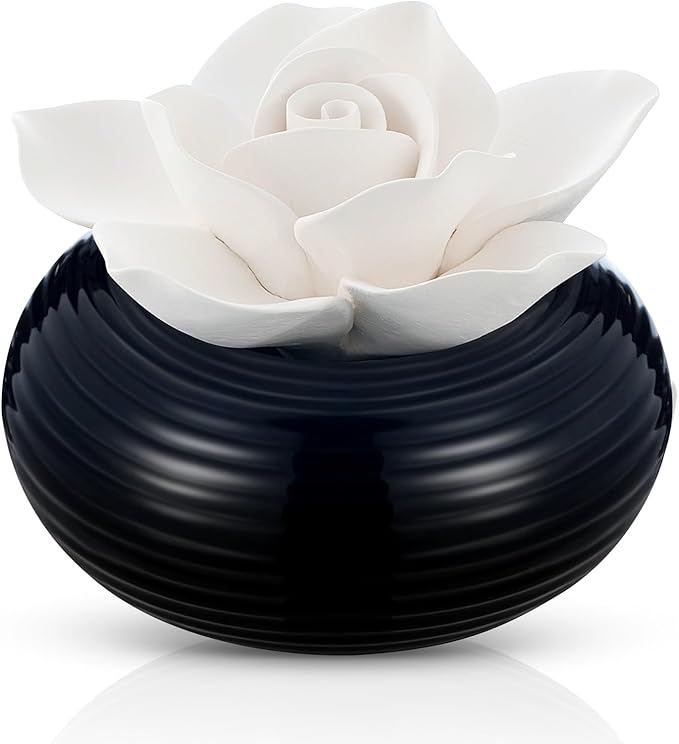 Honeydak 1 Pcs Flower Essential Oil Diffuser Stone White Ceramic Porcelain Passive Oil Diffuser Improves Sleep and Relieves Stress Non-Electric Handmade Decorative Tabletops for Desk (Classic Style)