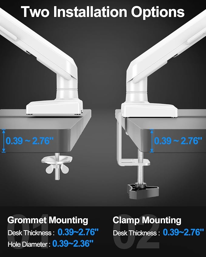 Dual Monitor Arm Fits 17 to 32 Inch Computer Screen, 22lbs per Arm, Full Motion Monitor Desk Mounts for 2 Monitors, Gas Spring Desk Mount, VESA Mount White, Freelift Pro