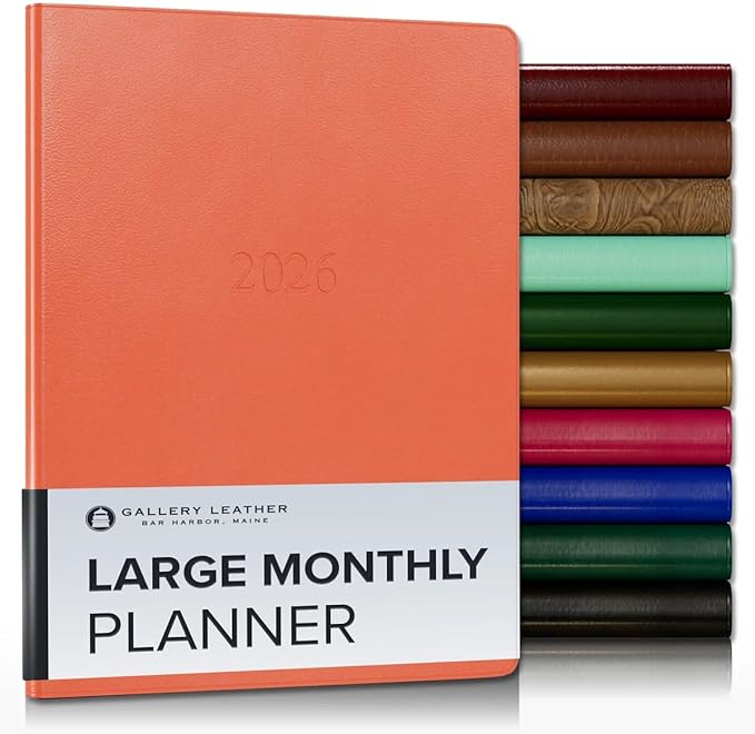 Gallery Leather Large Monthly Planner 2025-2026, Elegantly Bound Calendar Planner and Notebook with Stylish Gold-Gilded Page Edges, 18 Months - Caribbean Sunset - 9.75x7.5"