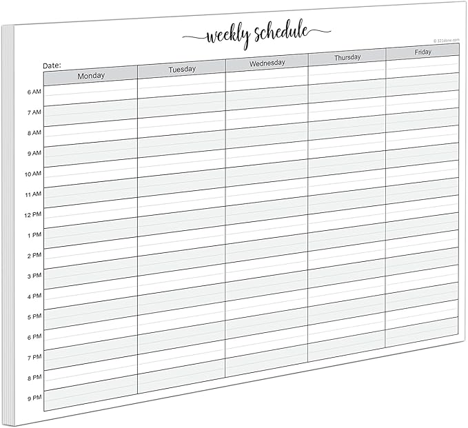 321Done Weekly Schedule Planning Notepad - 50 Sheets (8.5x11) – Hourly Appointment Productivity Weekly Planner Tear-Off Note Pad - Cute Simple Script Large Letter Size - Made in the USA
