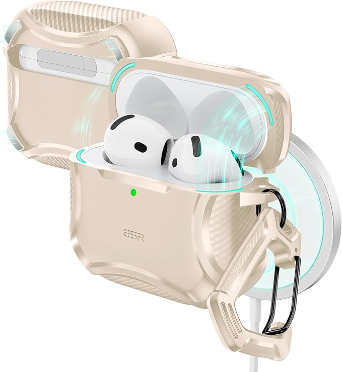 ESR for AirPods 4 Case, Compatible with AirPods 4th Generation Case (2024), Compatible with MagSafe, Powerful Drop Protection, Magnetic Lid, Cyber Series, Desert Titanium