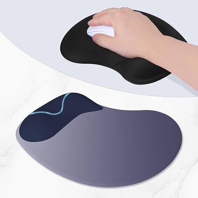 ITNRSIIET Ergonomic Mouse Pad, Cushioned Gel Wrist Rest, Non-Slip Base, Smooth Surface, Cute Multi-Color, 9.5 x 8.2 in, Gray Blue Gradient