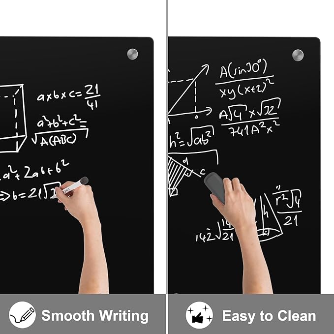 Large Black Glass Dry Erase Board, 72 x 48 Inches Magnetic Glass whiteboard,6' x 4' Frameless Blackboard for Office,Home,School